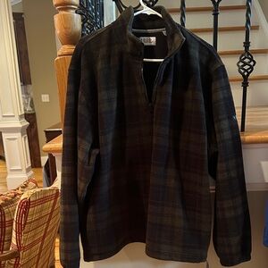 Izod Dark Green/Black Plaid Quarter-Zip Fleece Pullover
